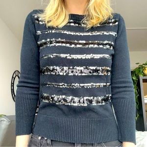 FOREVER 21 Black & Silver Sequin Stripe Sweater Sz S